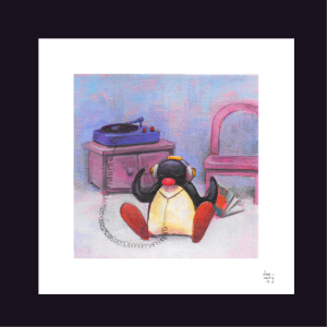 Print Pingu escuchando vinilo - 15x15cm